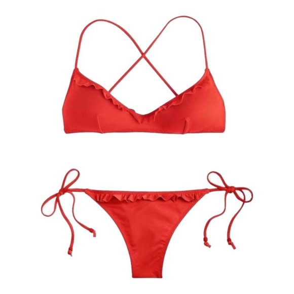 NWT Playa Collection Maui Ruffle Bikini Set, Cerise Red - Picture 1 of 8